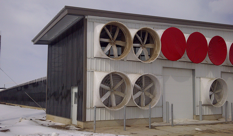 Exterior Photo of Barn with Wall Fans